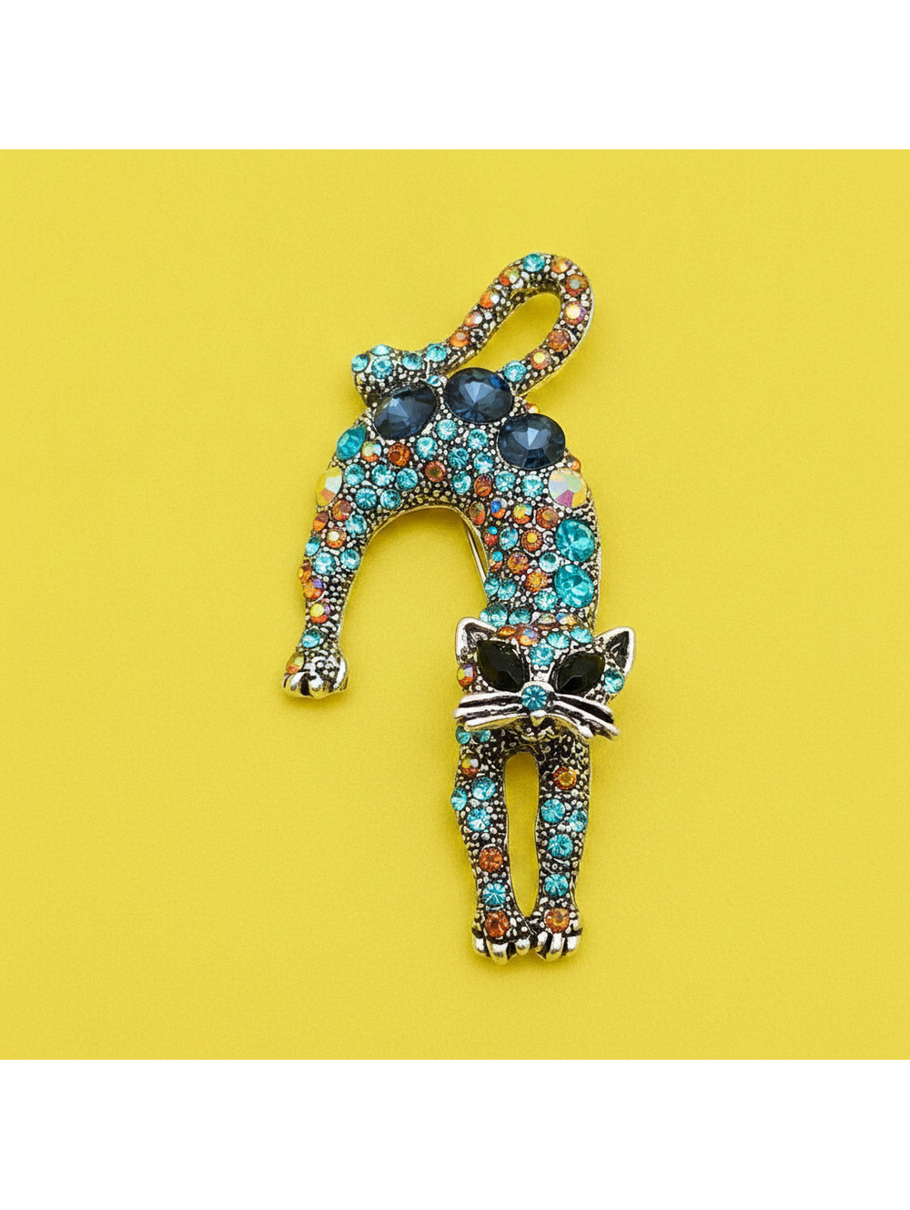 Colorful Rhinestone Creative Lazy Cat Brooch